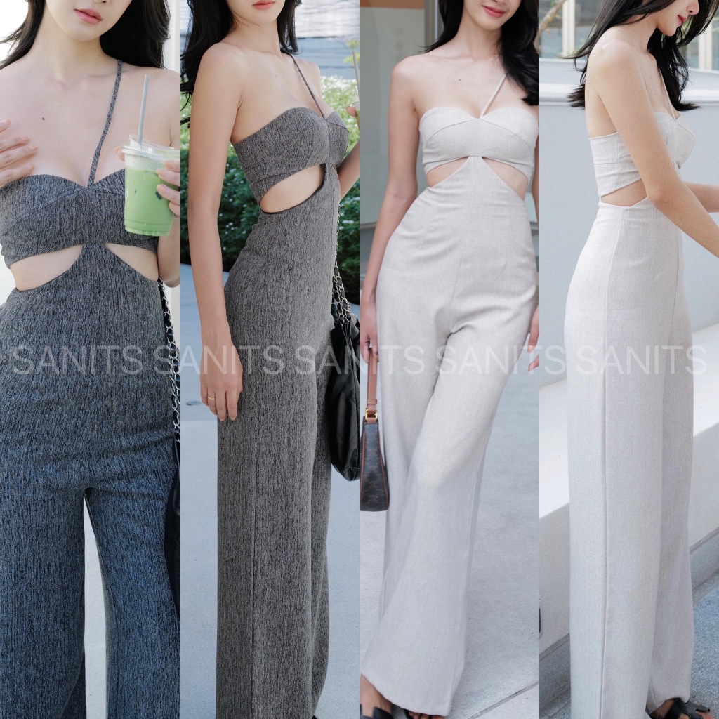 จั้มสูทสายเดี่ยวกางเกงขายาวทรงกระบอก เว้าเอว อกทรงหัวใจ TIME MY JUMSUIT (SANITS)