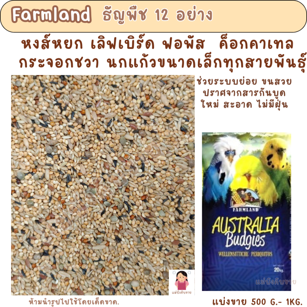 Farmland ธัญพืช 12 อย่าง (แบ่งขาย 500 G. - 1KG.) อาหารนกแก้ว ฟอพัส หงษ์หยก เลิฟเบิร์ด นกแก้วขนาดเล็ก