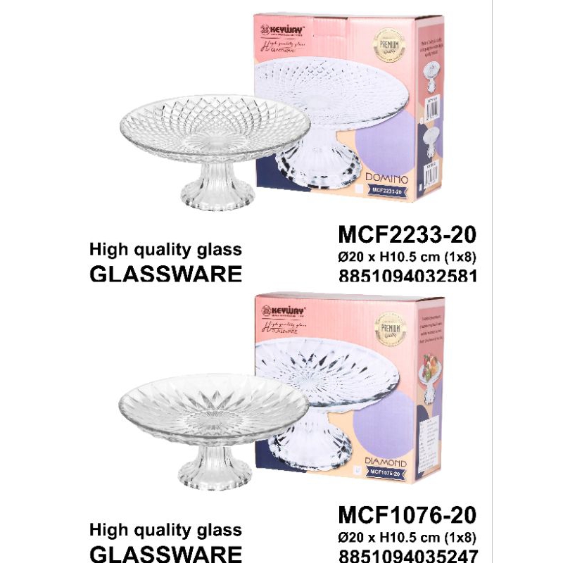 พานแก้วมีเชิงสูง8"ลายhealthyและdiamondและdomino