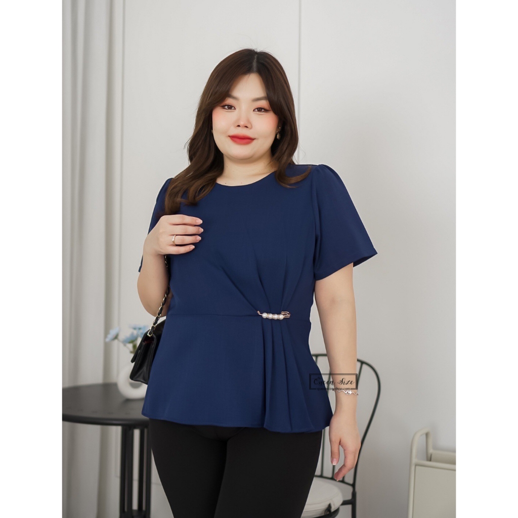Kylie-H-สีกรมท่า Freeเข็มกลัด เสื้อไซส์ใหญ่สำหรับสาวอวบสาวอ้วน อก 42,44,46,48 และ50 นิ้ว Plus size Fashion Bigsize