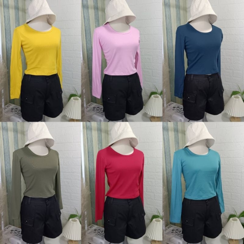 MI80 เสื้อครอปยืดแขนยาวผ้าคอตตอน ทรงสวยใส่สบาย ถ่ายจากงานจริง