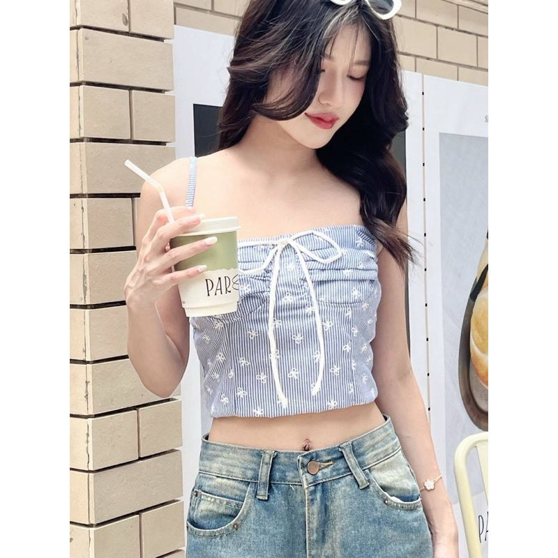 KF Flower เสื้อสายเดี่ยว สายปรับได้ ติดเชือกผูกโบว์ได้ด้านหน้า ✨ ราคา ถูกที่สุด ดีลบีเคเค แกลเลอรีภาพที่ 2