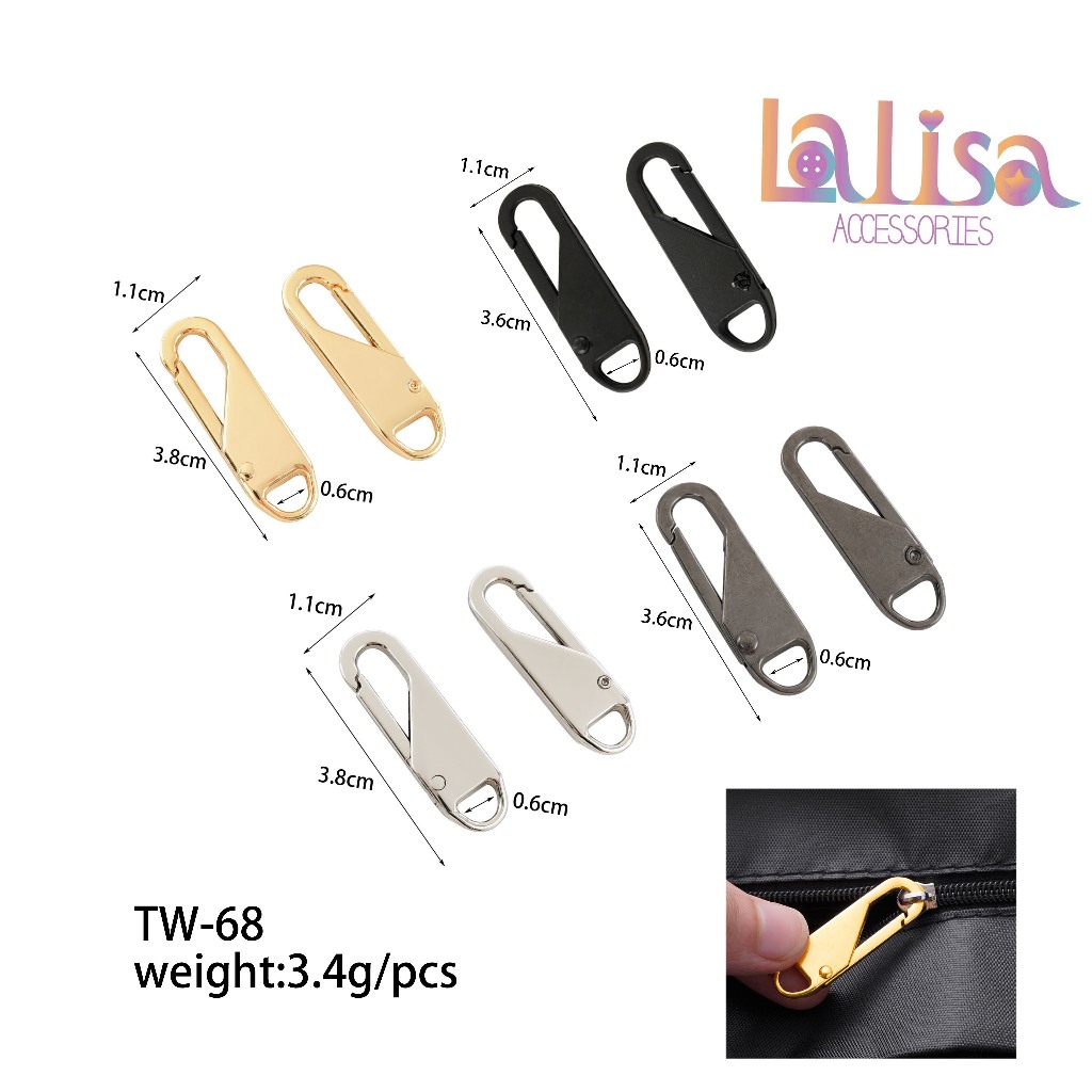 หัวซิปชุดซ่อมซิป ซิปดึงสำหรับกระเป๋าแฟชั่น อะไหล่ซิป อะไหล่ตกแต่งซิป  Zipper puller (E-1-F,TW-68)