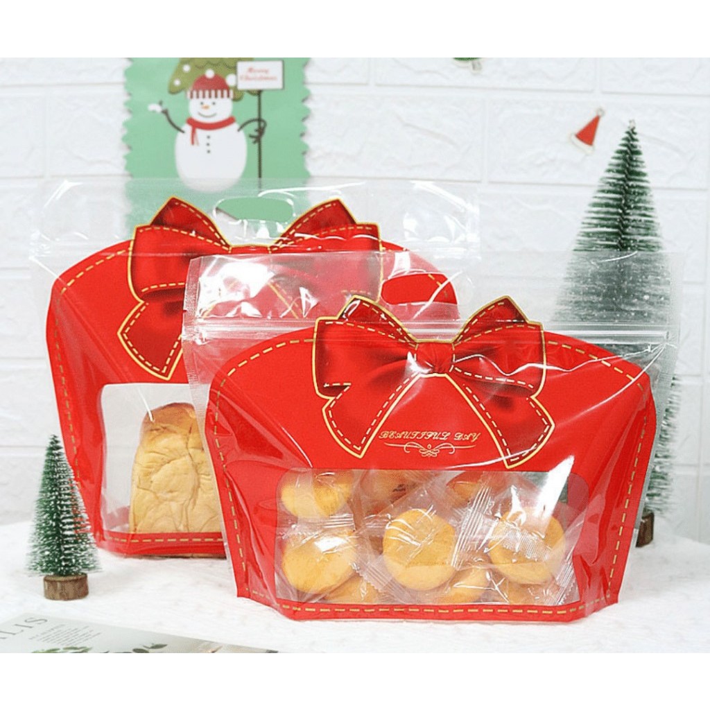 [10 ใบ] ถุงขนมซิปล็อค ไซส์ S แบบมีหูหิ้ว ก้นขยายวางตั้งได้ ขนาด 300 กรัม (29 x 22+10 cm.)