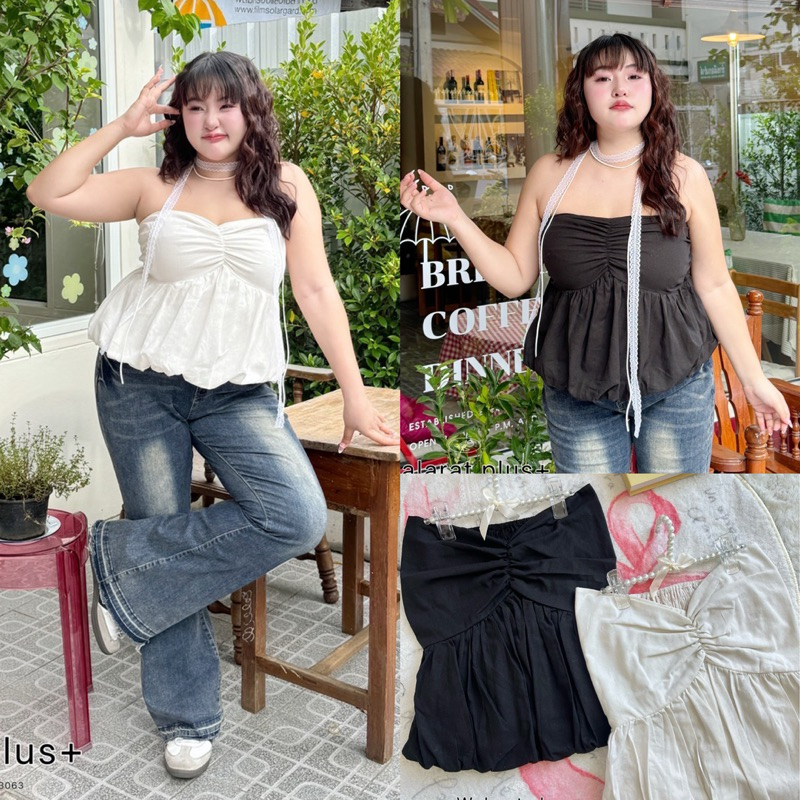 ✅เข้าเพิ่ม พร้อมส่ง/WP/เสื้อสาวอวบ เกาะอกชายบอลลูน น่ารักมาก #เสื้อผ้าไซส์ใหญ่ สาว อ้วน พลัสไซส์