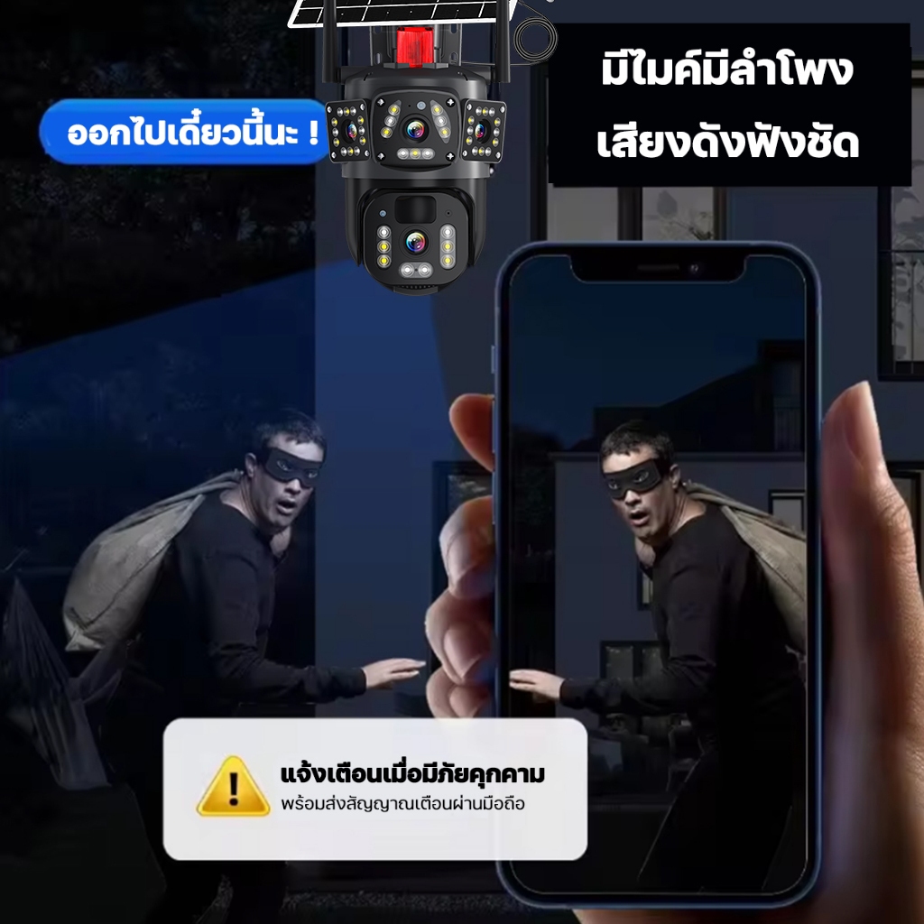 Junanvision กล้องวงจรปิดโซล่าเซลล์4Gใส่ซิม 2เลนส์ มีไมค์มีลำโพง มองเห็นในที่มืด  มีไมค์ลำโพงAPP V380