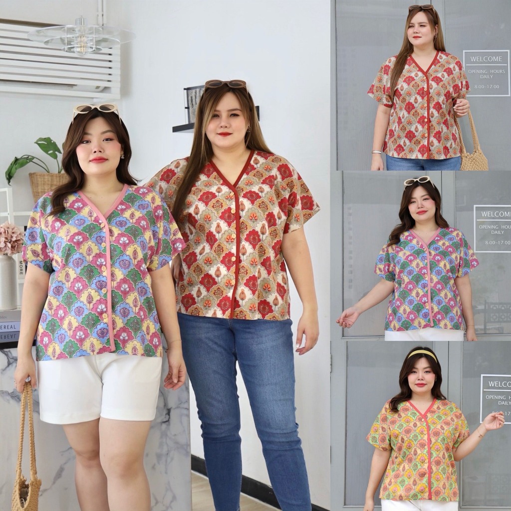 S490-0040 เสื้อผ้าอินเดียคอวี ตัวกว้าง เสื้อพลัสไซส์ สาวอวบ