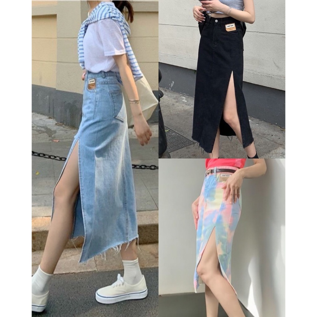 6565กระโปรงผ่าข้าง กระโปรงยีนส์ผ่าข้างทรงยาว แนวสตรีท สไตล์เกาหลี กระโปรงทรงยาวแหวกข้าง(สินค้าพร้อมส่ง)