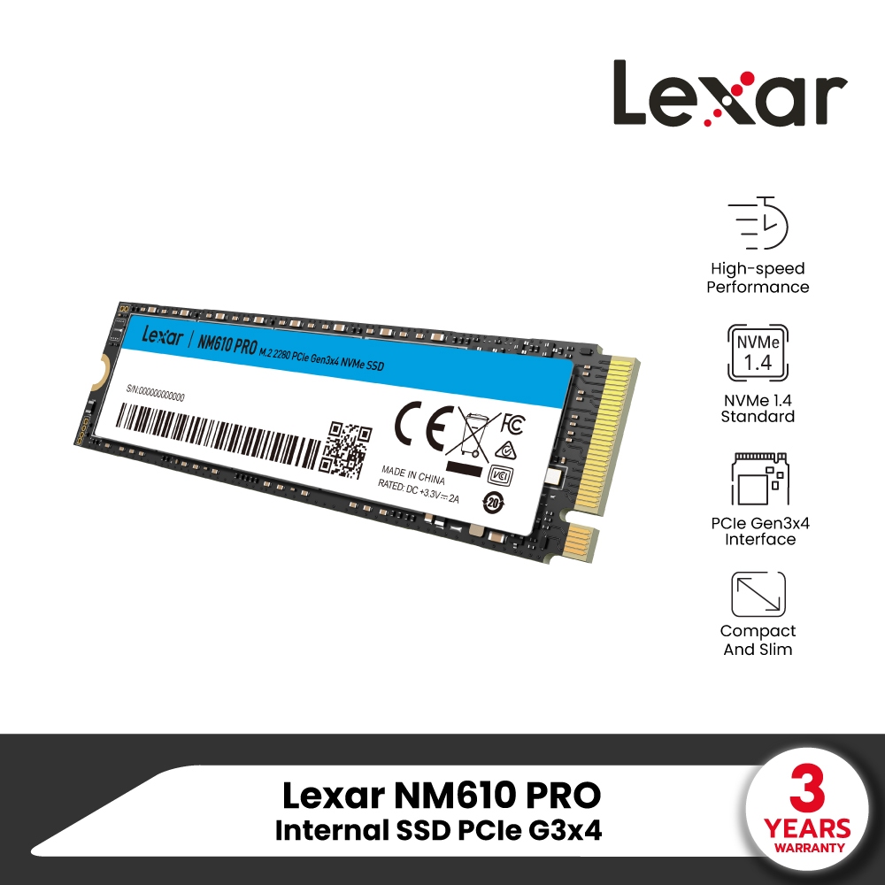 Lexar NM610 PRO 500GB Internal SSD (เอสเอสดี ภายใน) M.2 2280 PCIe NVMe Gen3x4 RW3300/1700 (LNM610P50
