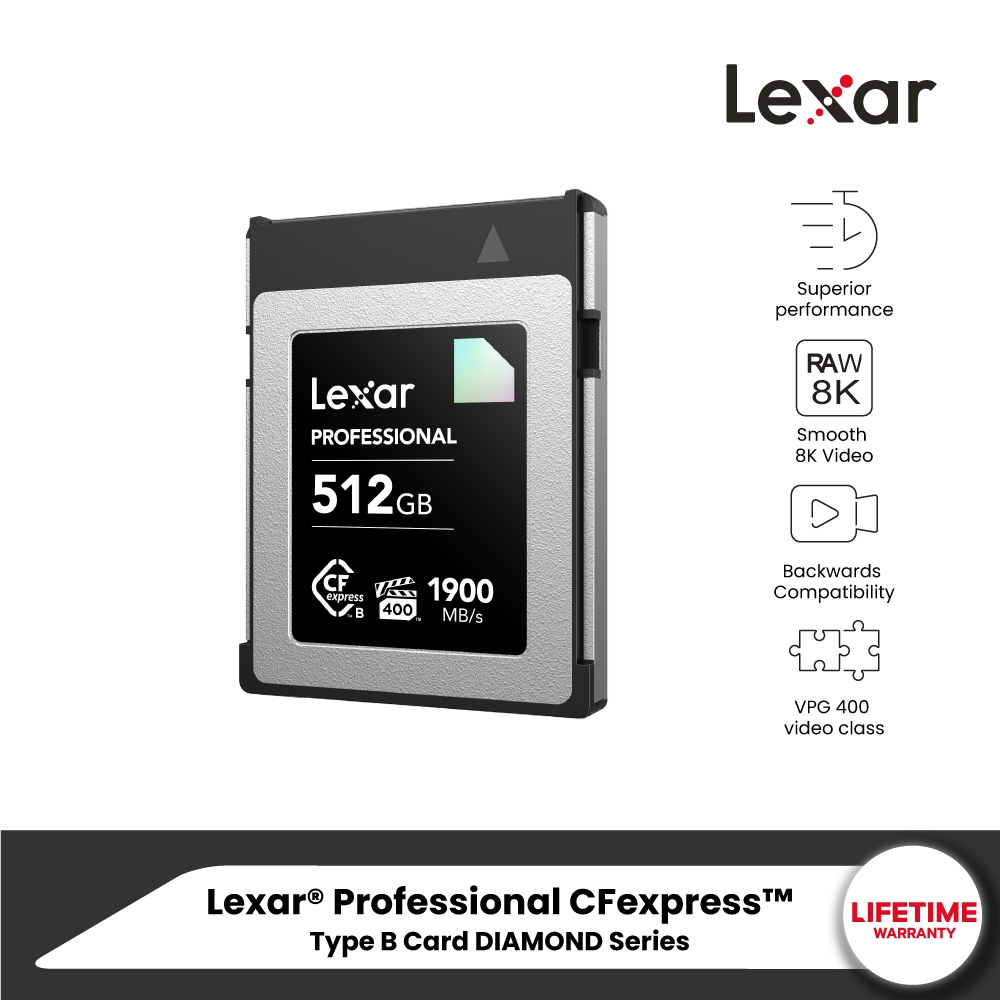 Lexar CFexpress Type B 512GB Diamond(ซีเอฟเอ็กเพรสการ์ด) VPG400 RAW 4K 6K 8K RW1900/1700MB/s (LCXEXD