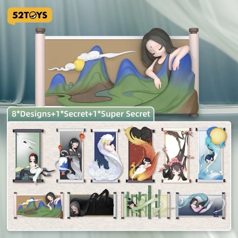 พร้อมส่ง 52TOYS Sleep Chinese Scrolls Series Blind Box Figure Toy ของใหม่บรรจุในกล่องใสไม่ได้แกะแต่เปิดกล่องดูการ์ด