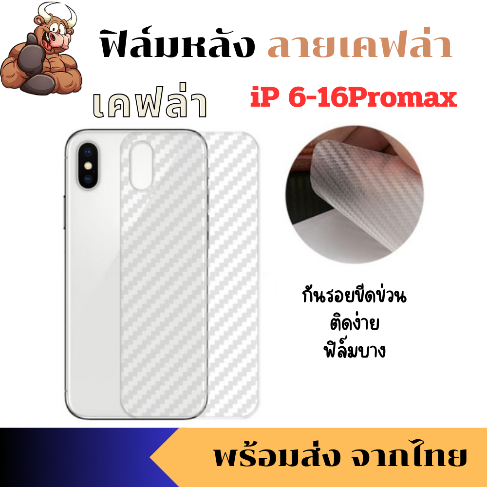 ฟิล์มหลังใส ลายเคฟล่า IP 16PROMAX 16 15promax 15 PRO 14 plus 13 Pro Max 12 MINI 11 Pro X XR XS Max 7/8 Plus 6/6s SE2