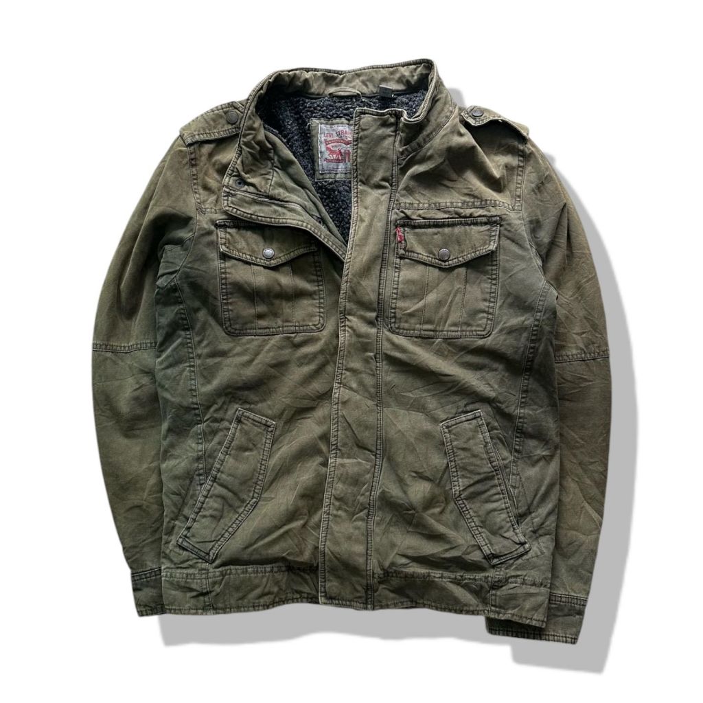 Vintage Levis Olive Green Sherpa Trucker Jacket รอบอก 46”