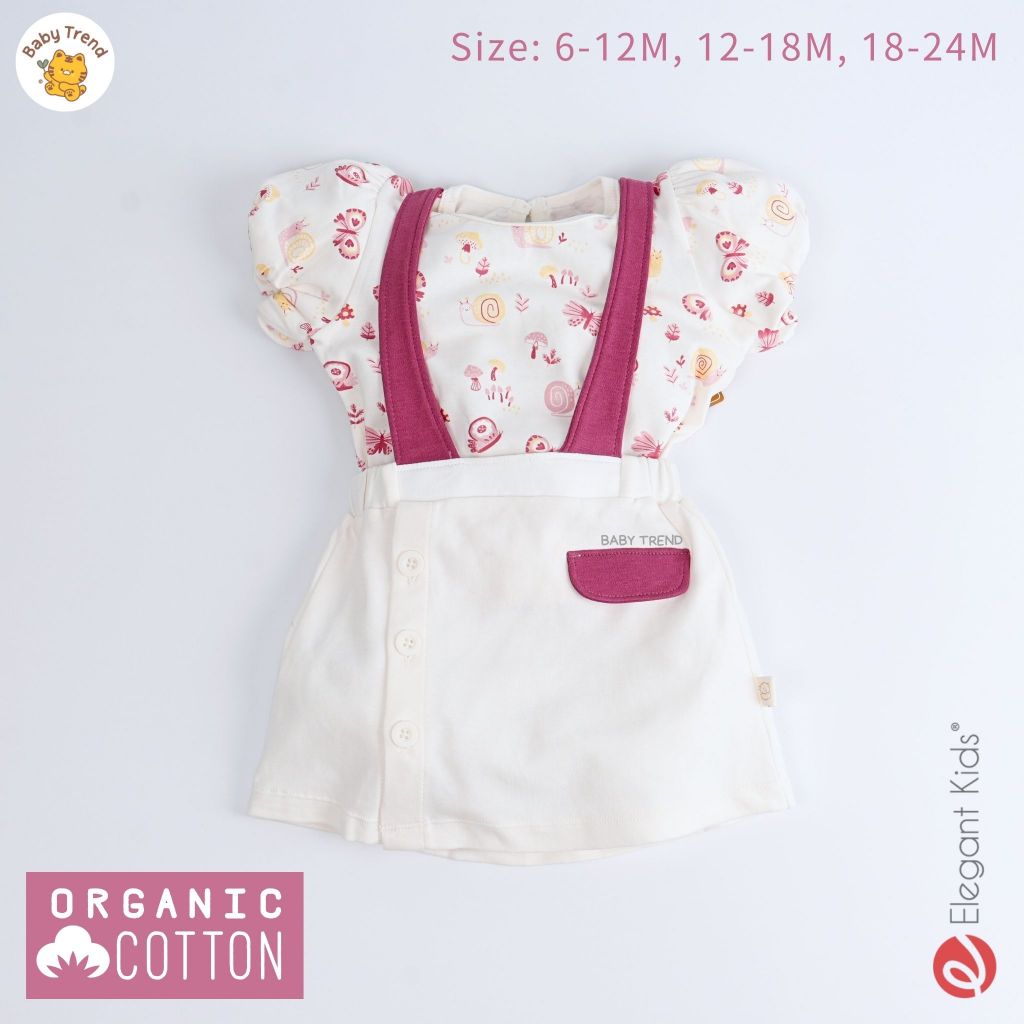 Elegant Kids ชุดลูกสาว 6-24 เดือน ชุดเอี๊ยมแยกชิ้น รุ่นผ้า Organic ลายหอยทากผีเสื้อ