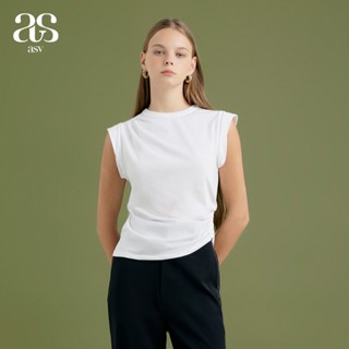 [asv ss24] Addae Daily Top เสื้อผู้หญิง คอกลม แขนกุด พับขอบแ…