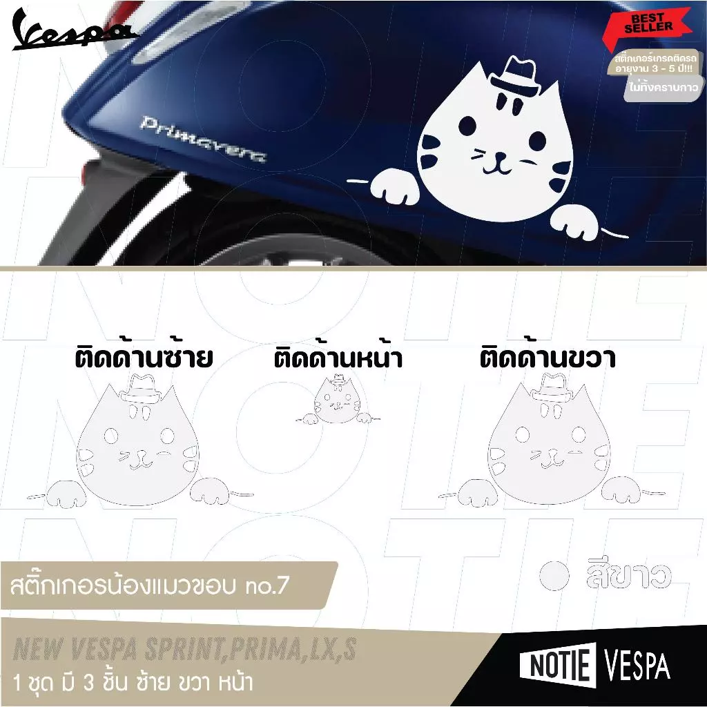 สติ๊กเกอร์น้องแมวเกาะขอบ Vespa ทุกรุ่น thumbnail 4