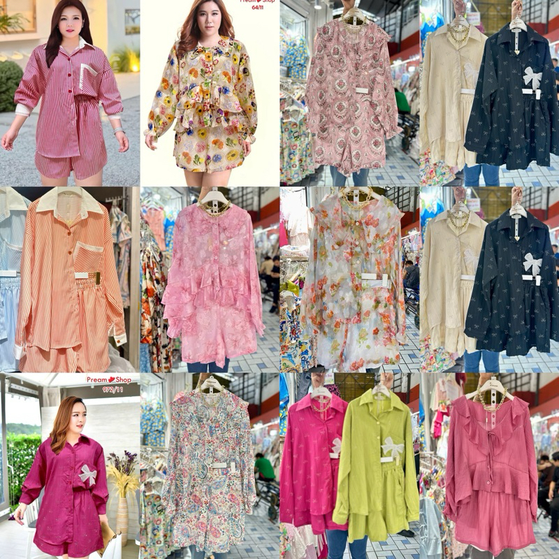 ชุดเซ็ตผ้าpoppyลาย สวยๆน่ารัก ขอเชิ้ตแขนยาวขาสั้น ใส่ได้ตลอด ฟรีไซส์ เสื้ออก38-48ยาว 27 กางเกงเอว28-44 สะโพก38-50ยาว18