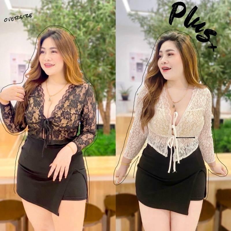 ชุดเซ็ท2ชิ้นเสื้อ+กระโปรงกางเกง เสื้อลูกไม้ผูกหน้างานเซ็กซี่ใส่เที่ยวกลางคืนเริ่ดๆ