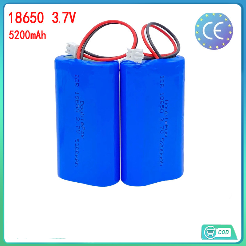 แบตเตอรี่ 18650 2ก้อน 3.7v 5200mah พร้อมแผ่นป้องกัน สายไฟหัวโมเลค2พิน ถ่านชาร์จ โซล่าเซลล์ แบตเตอรี่แพ็ค