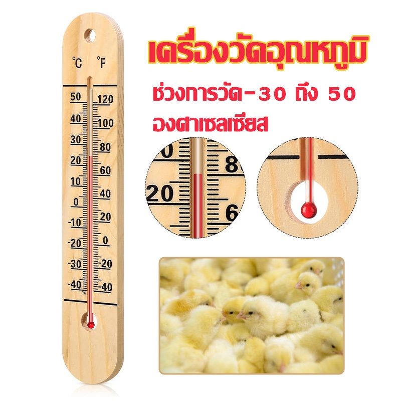เทอร์โมมิเตอร์ วัดอุณหภูมิห้อง แบบไม้ ที่วัดอุณหภูมิ ช่วงการวัด-30 ถึง 50 องศา สำหรับตู้ฟักไข่