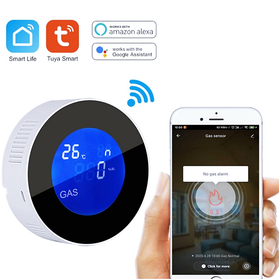 Tuya เครื่องตรวจจับการรั่วไหลของก๊าซ เซ็นเซอร์ตรวจจับแก๊สรั่ว Wi-Fi พร้อมลำโพง แจ้งเตือนผ่านแอป