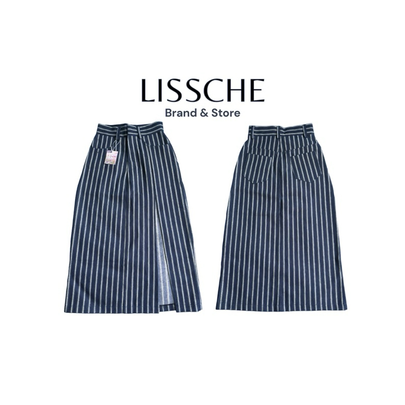พร้อมส่ง “Lissche-skirts กระโปรงยีนส์ ลายริ้ว ผ่าข้าง/ผ่าหน้า ผ้ายีนส์หนา เก็บทรงผอมเพรียว