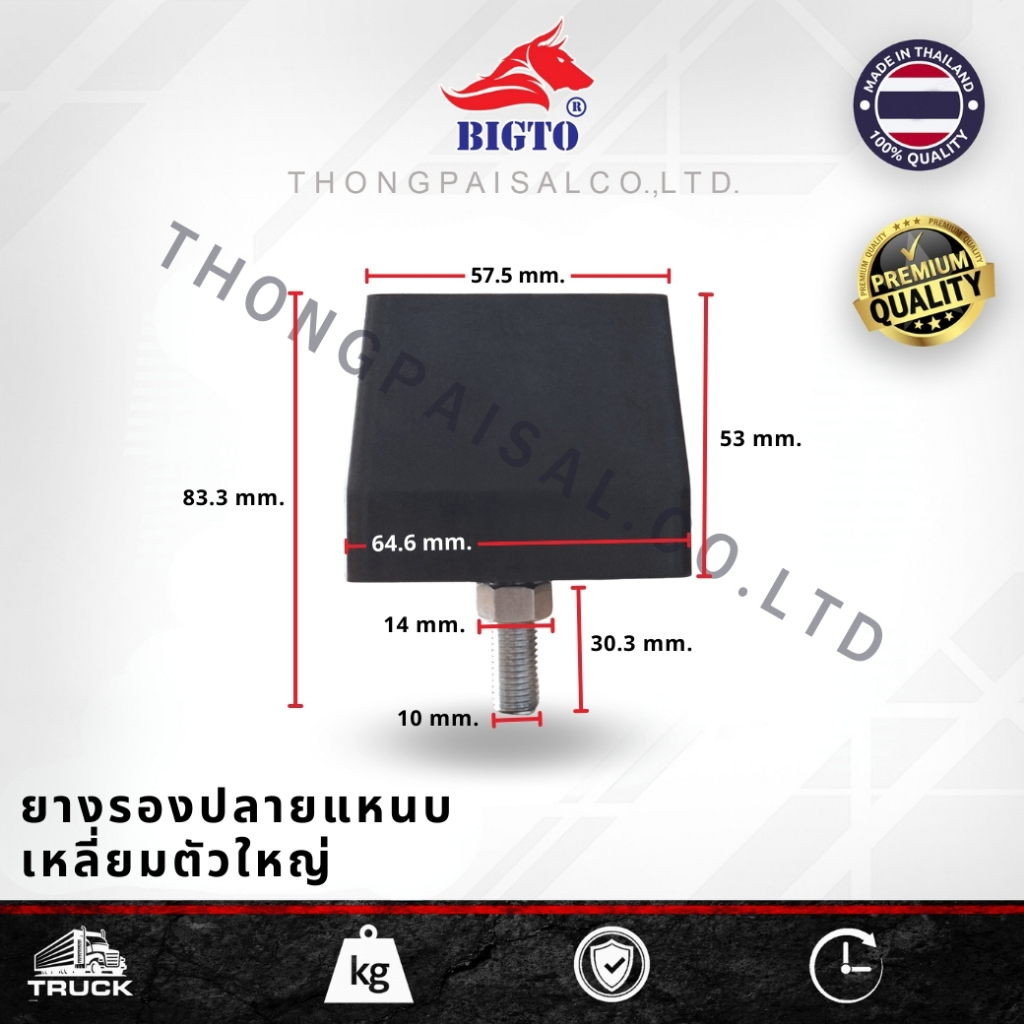 BIGTO ยางกันกระแทกรองปลายแหนบเหลี่ยม ใหญ่พิเศษ 1 รูน็อต บรรจุ 1 ตัว