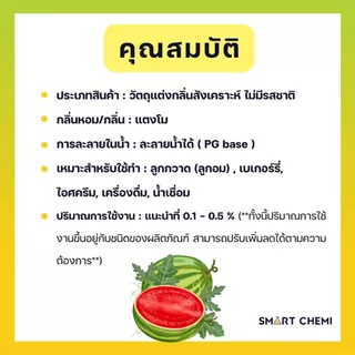 กลิ่นผสมอาหารเข้มข้น กลิ่นแตงโม (Watermelon) Flavour, ละลายน้ำ ( Water Soluble ) 30 g, 100 g