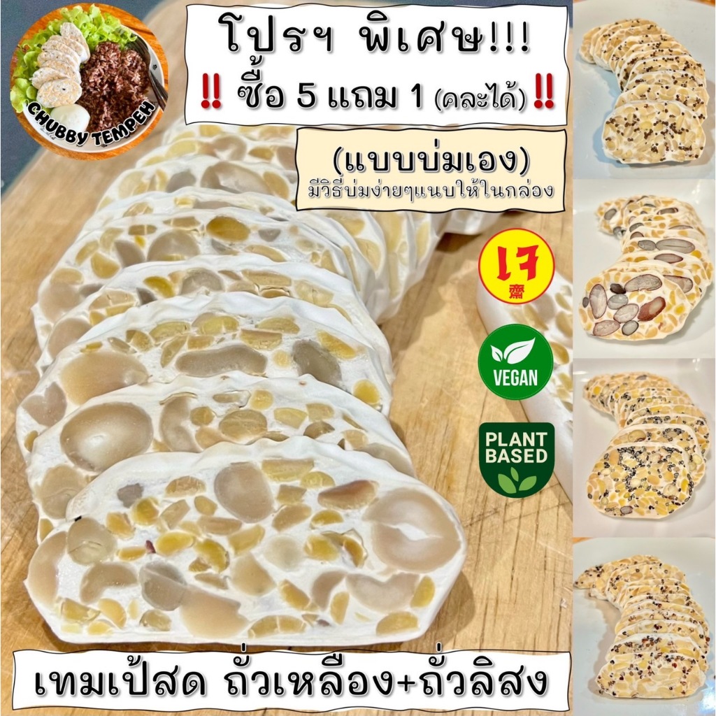 เทมเป้สด(แบบบ่มเอง) ถั่วเหลือง+ถั่วลิสง🥜(5แถม1)🥜100g #Tempeh #โปรตีนจากพืช #เจ #PlantBased