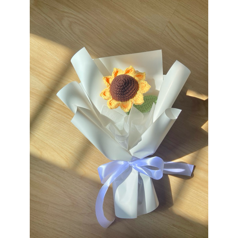 ช่อดอกทานตะวันไหมพรม โครเชต์ ถักไหมพรม ช่อดอกไม้ crochet flower ตกแต่ง ของขวัญ รับปริญญา ปัจฉิม ให้แฟน sunflower