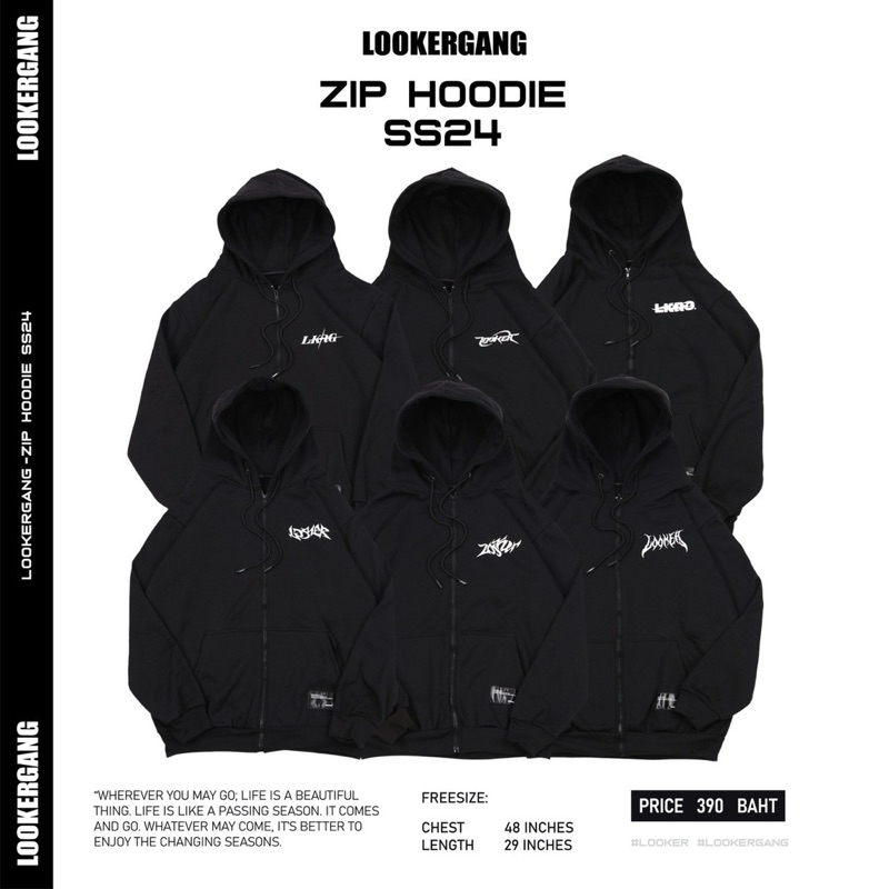 LOOKERGANG -Zip Hoodie ฮู้ดซิปสีดำ (9%Clothing)