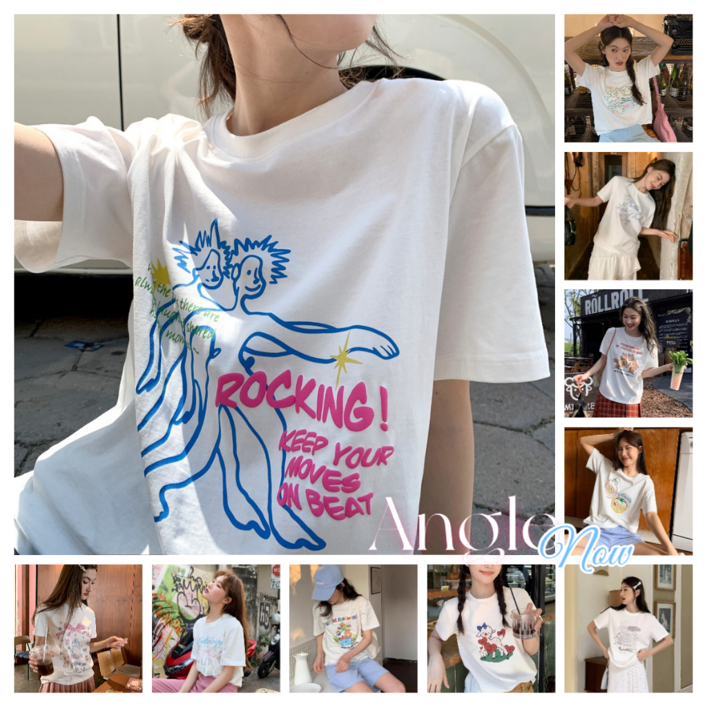 （จัดส่งตลอด 24 ชั่วโมง）Angle official เสื้อยืดคอกลม ผ้าฝ้าย ทรงหลวม ขนาดใหญ่ สไตล์เกาหลี มี 8 สี ไซซ์ S - 3Xl