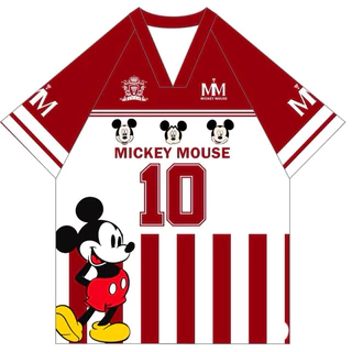 ( M5 ) เสื้อยืดผ้าไมโคร คอวีไขว้ ลายมิ๊ก เลข10 L-3XL