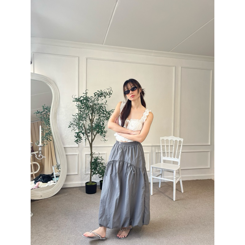 Gummy top - เสื้อแขนกุดดีเทลแขนย่น จั๊มเอว สม้อคตัว มีลายผ้า ด้านหน้าเย็บ2ชั้น (nita.bkk) - รูปที่ 6