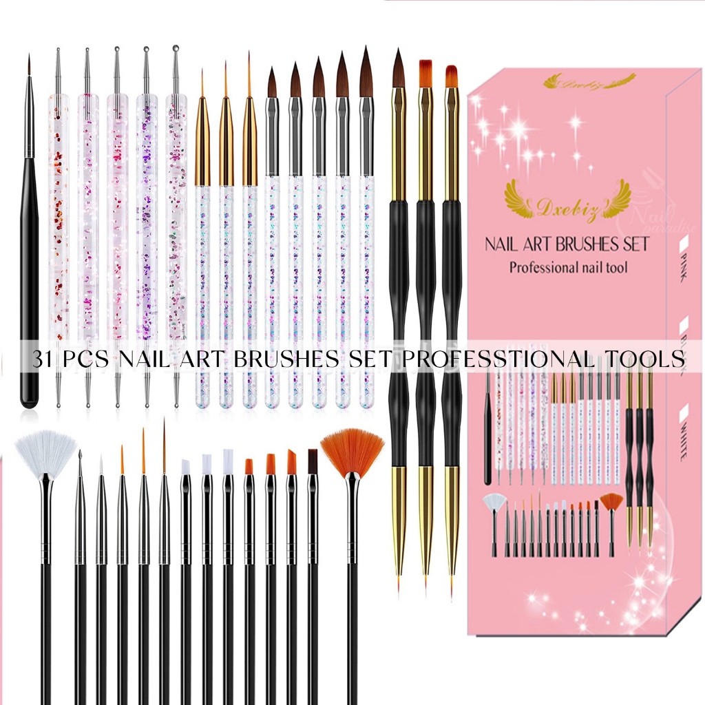 ชุดพู่กันเพ้นท์เล็บ 31 ชิ้น Nail Art polish Brush พู่กันเพ้นท์ สีอะคริลิค ไม้ดอท พู่กันปลายแหลม