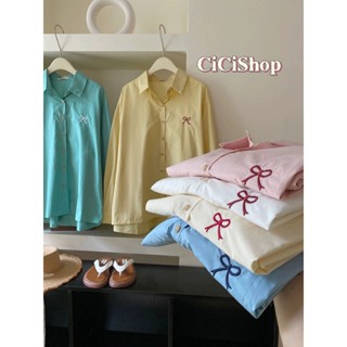 Cicishop(3321)เสื้อเชิ้ตOversizeแต่งลายโบว์ สีพาสเทลน่ารักคิ…