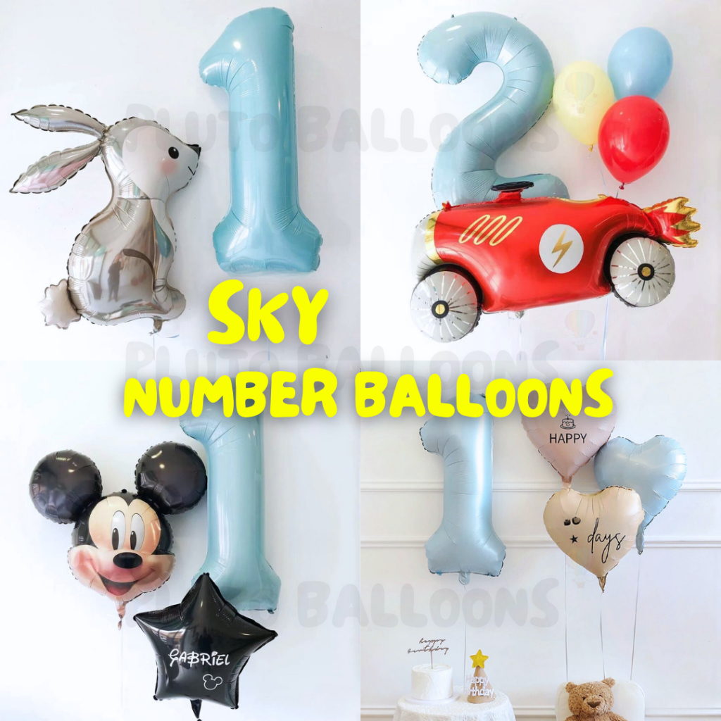[ร้านไทย] -🎈ลูกโป่งฟอยล์ตัวเลขขนาดใหญ่ [32 นิ้ว] ใบหนา ไม่ยุบง่าย🎈สีท้องฟ้า