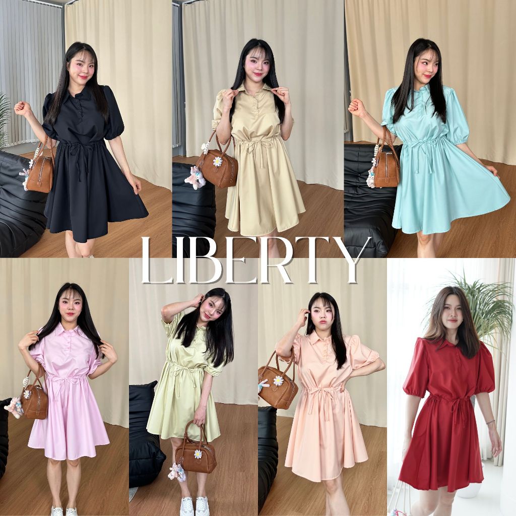 12FEBRUARY | LIBERTY DRESS เดรสผ้าคอตตอน ฟรีไซส์ รูดเอวได้ตามสัดส่วน (เปลี่ยนผ้าใหม่)