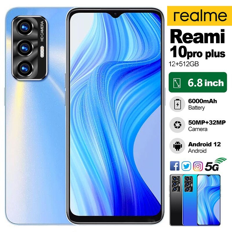 โทรศัพท์ Reai10Pro สมาร์ทโฟนหน้าจอ Full HD7.0นิ้ว โทรศัพท์มือถือ Android 5G ถูกที่สุด ใหม่ล่าสุด RAM 16GB ROM 512GB