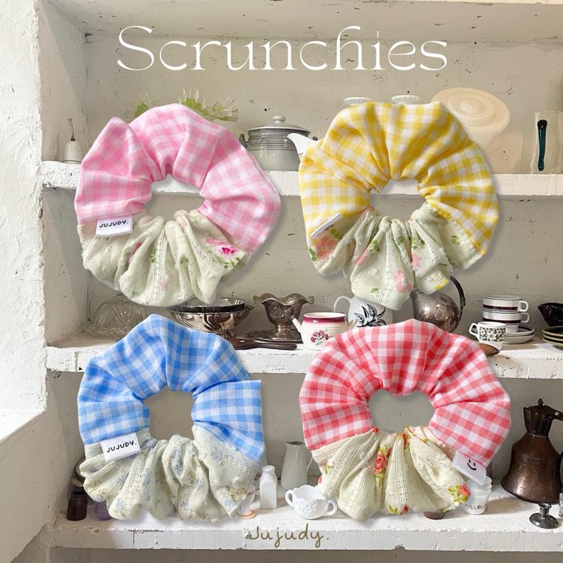 ♡ Scrunchies - Picnic ♡ ยางรัดผมทูโทน สุดคิ้ว ˚ * ˚ ༘ Jujudy.shop