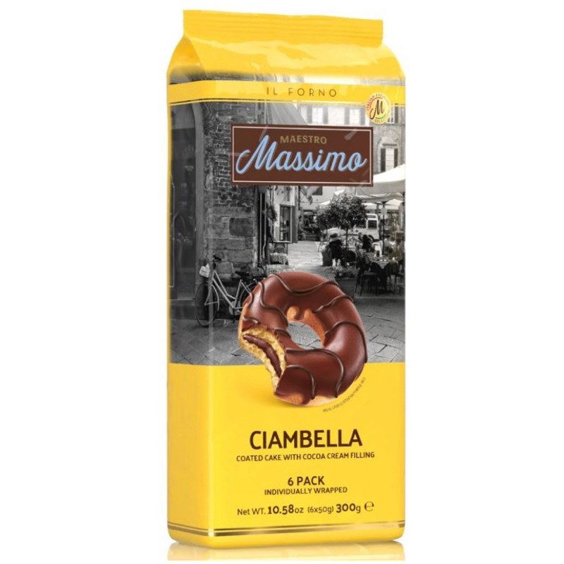 (แพ็ค 2) ขนมโดนัทเคลือบสตรอเบอรี่สอดไส้ครีมช็อกโกแชต Maestro Massimo Ciambella Cocoa Flavoured 6
