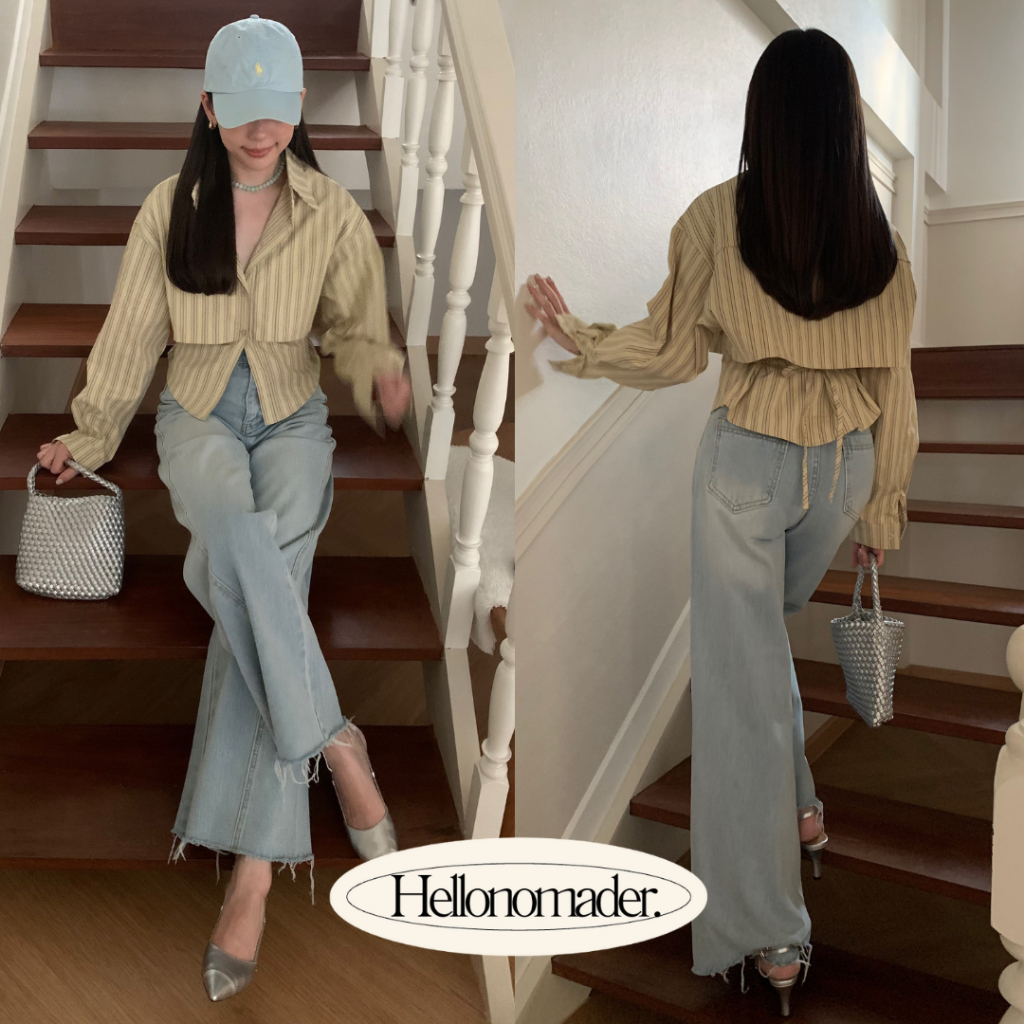 NOMADE.& พร้อมส่ง Citrus & salt Shirt {เสื้อเชิ้ตลายทางผูกโบว์หลัง}