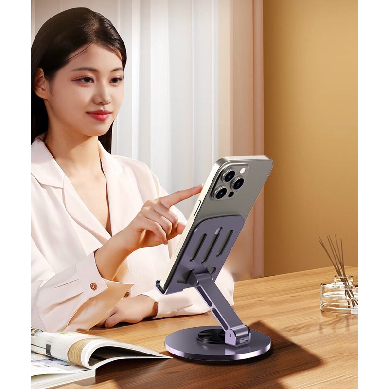 New metal mobile phone stand ,rotary foldable carbon steel alloy ,phone and tablet live stand.