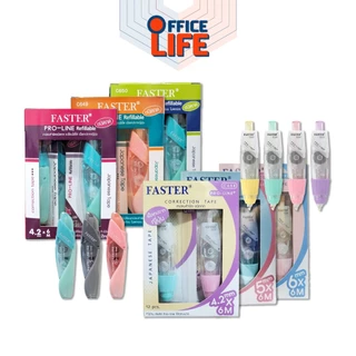 Faster (ฟาสเตอร์) เทปลบคำผิด โปรไลน์พลัส เปลี่ยนไส้ได้ รุ่น Proline+ / Proline ยาว 6 เมตร ( 12 ชิ้น / กล่อง คละสี )