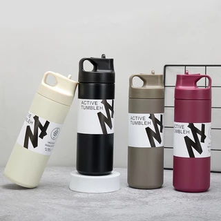 PANDA Minimal Tumbler Design กระบอกน้ำสแตนเลส ฝาพับ มีหลอดดูดน้ำที่ฝา มีหูหิ้ว ขนาด 550 ml