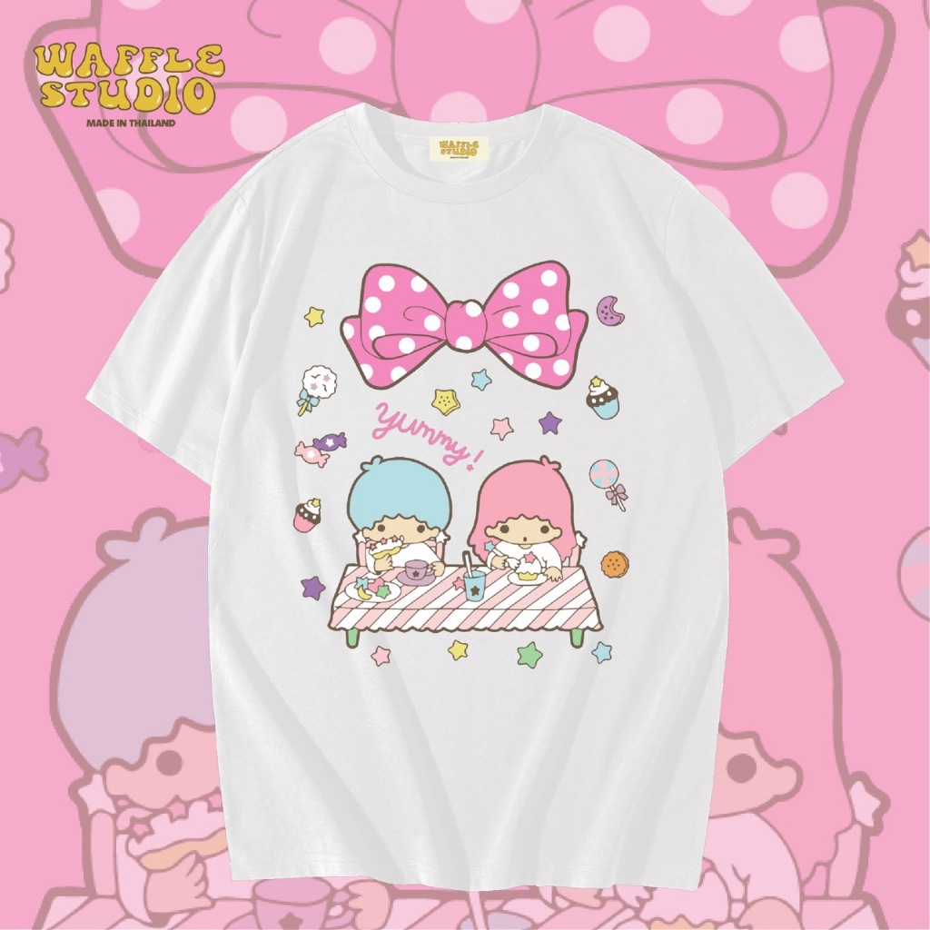 [ ส่งฟรี ] WS0414 เสื้อยืดโอเวอร์ไซส์ เสื้อยืดเกาหลี ผ้าคอตตอน 100% เสื้อยืด Sanrio WAFFLE STUDIO