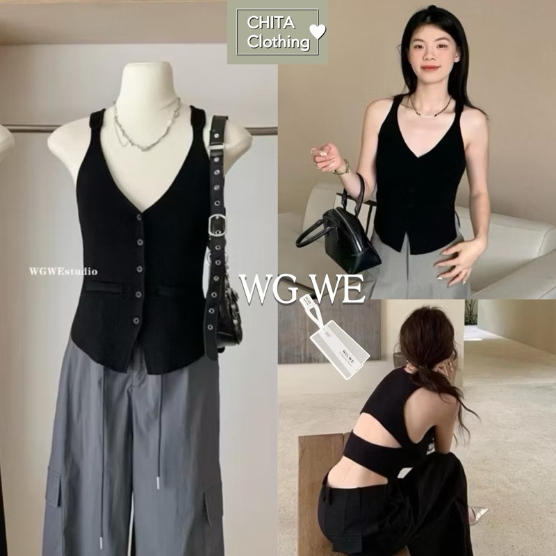 7975#เสื้อไหมพรมงานทอเนื้อแน่น ผ้าไม่หนามาก กระดุมหน้า ด้านหลังแต่งเว้าTAG WG.WE