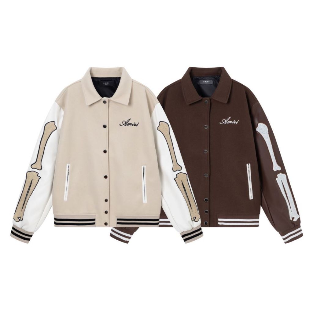 AMIRI bone-bonded embroidered woolen lapel baseball jacket