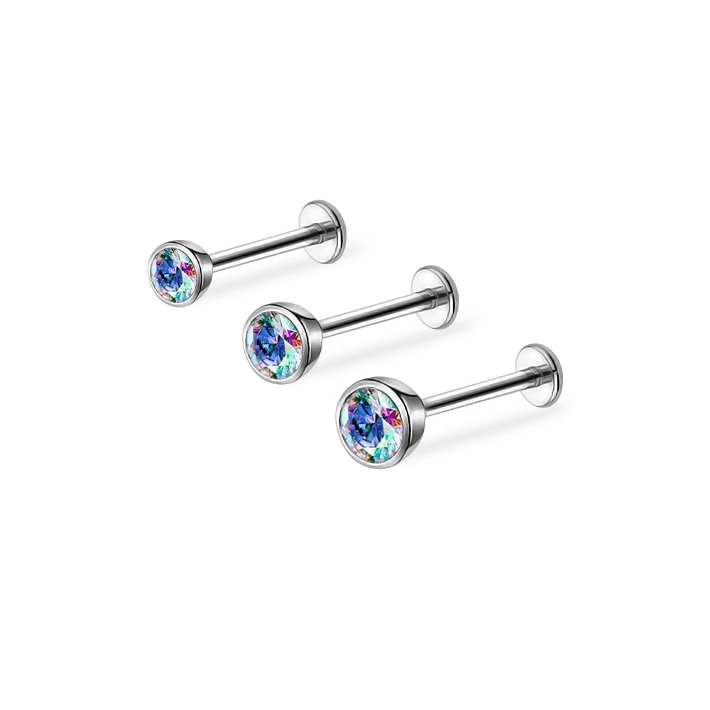 PiercingRoomByJay, จิว/ต่างหูแป้นแบน สำหรับผิวแพ้ง่าย AB CZ Bazel เกรดการแพทย์