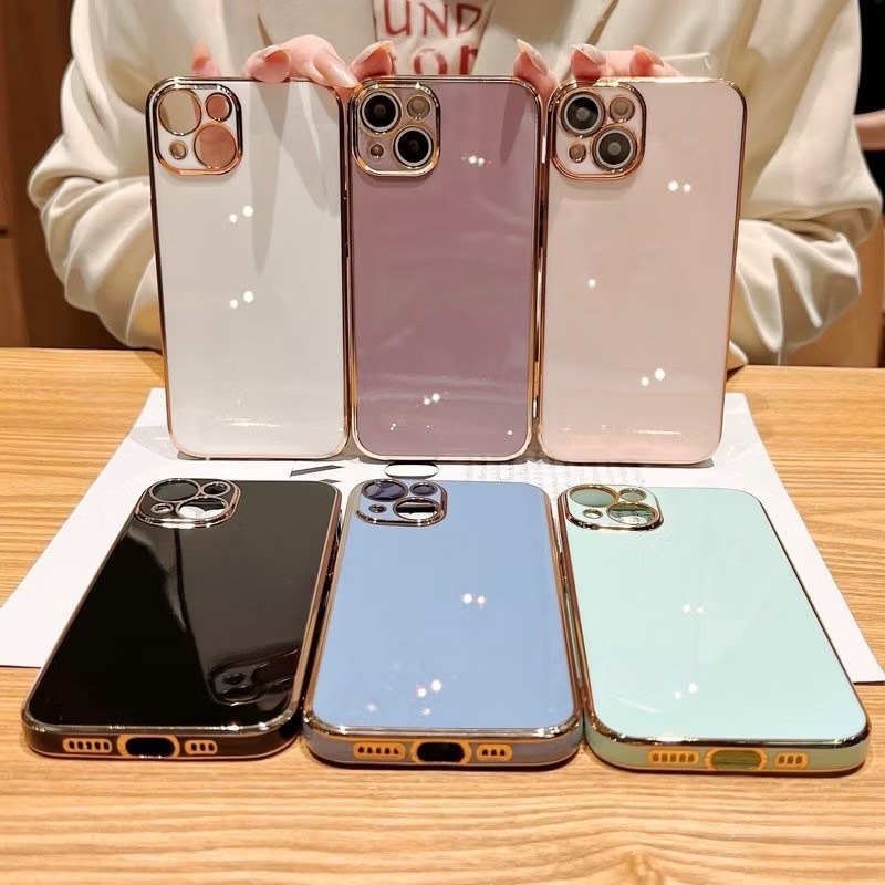 เคส ขอบทอง แบบนิ่ม สำหรับ iPhone 6 6S 7 8 Se2 11 11Promax 12 12Pro max 13 13Pro max 14 14Pro max เคสฝาหลัง สีสวย น่ารัก